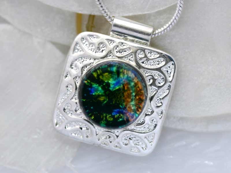 Dichroic  Glass Necklace 00884 - Dichroic Jewelry,  Dichoric Fused Glass Pendant, Fused Glass Necklace - GetGlassy