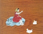 art print - collage "girl feeding ducks"