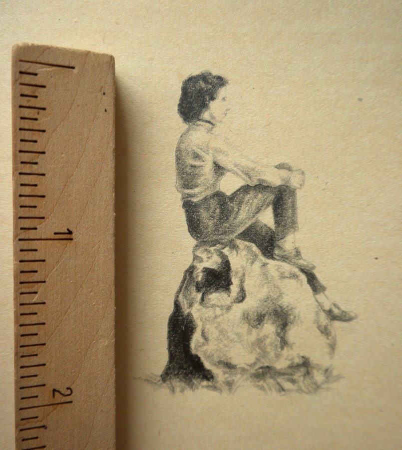 original drawing, pencil - "sitting woman"