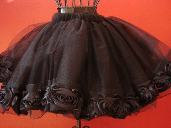 Sophisticated and Sassy Black Dress Up Tutu Skirt with Oversized Black Satin Rose Trim