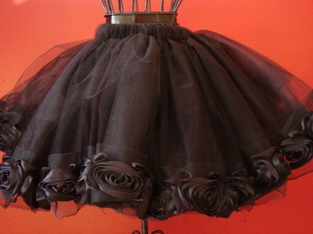 Sophisticated and Sassy Black Dress Up Tutu Skirt with Oversized Black Satin Rose Trim
