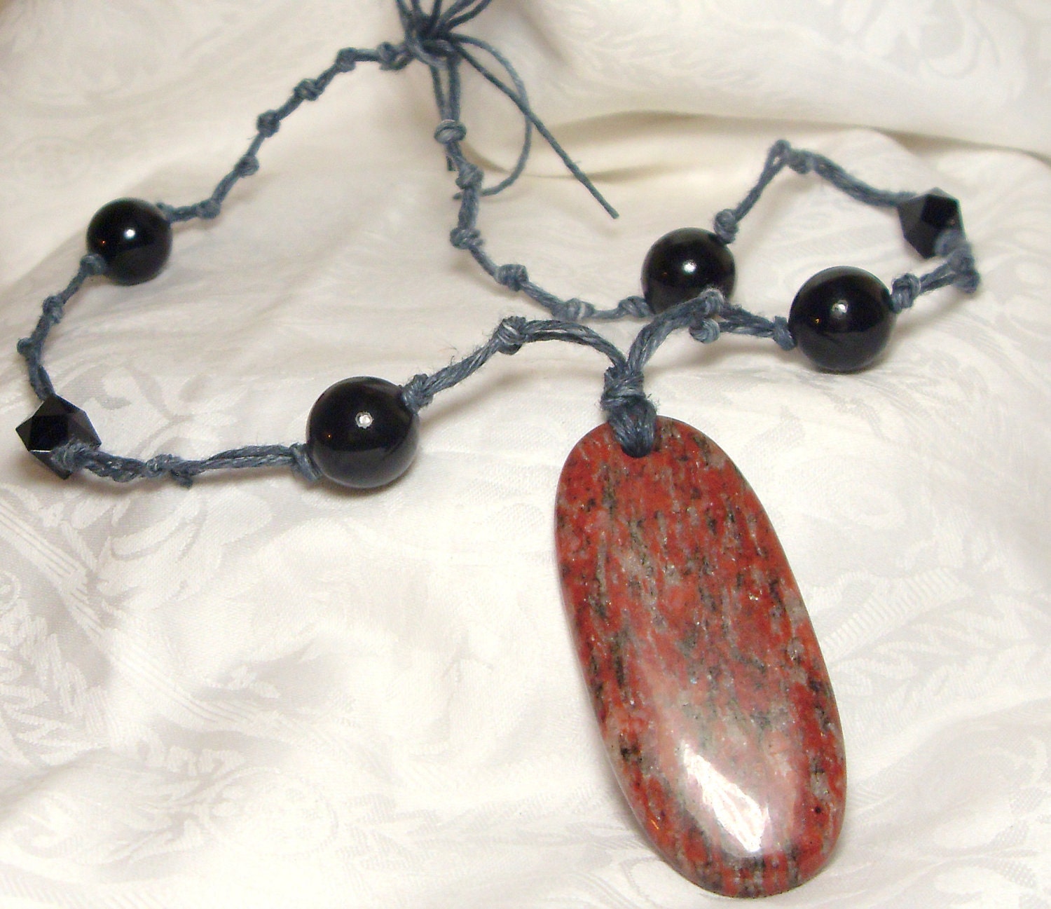 knotted gemstone hemp necklace