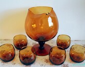 Amber glass cocktail 7 peice set - 1960's