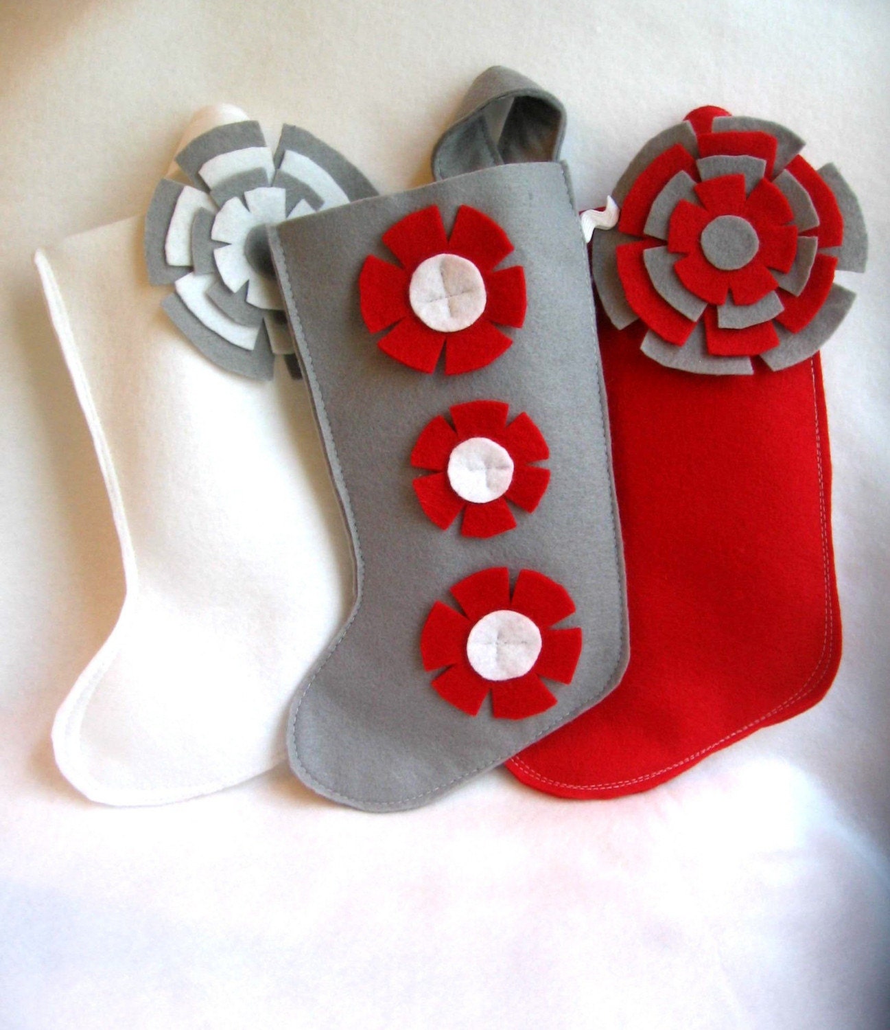 eco deal.. 4 stockings for the price of 3...you CHOOSE the style and colours CUSTOM rikrak ecospun felt stocking