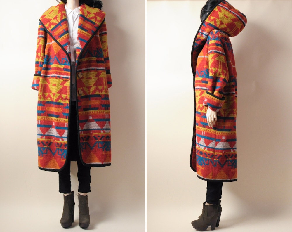 RESERVED. southwest navajo print blanket coat / hooded / oversized / s / m / l