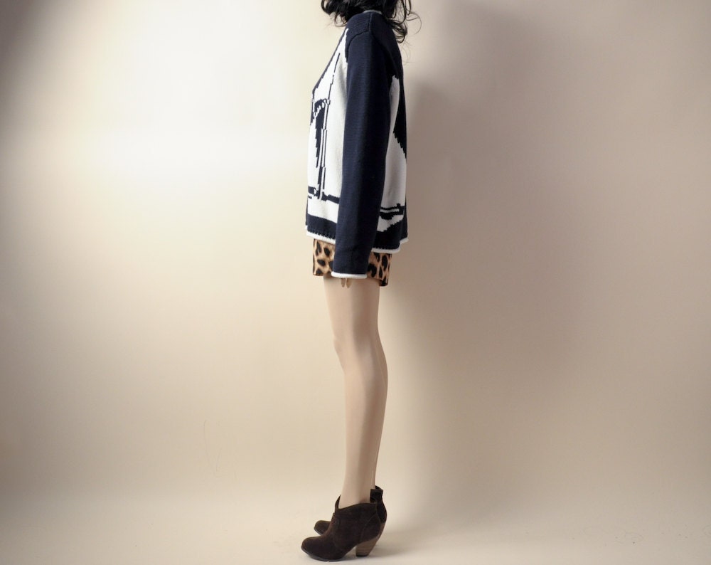 nautical sailboat sweater / oversized / cotton / crewneck / s / m