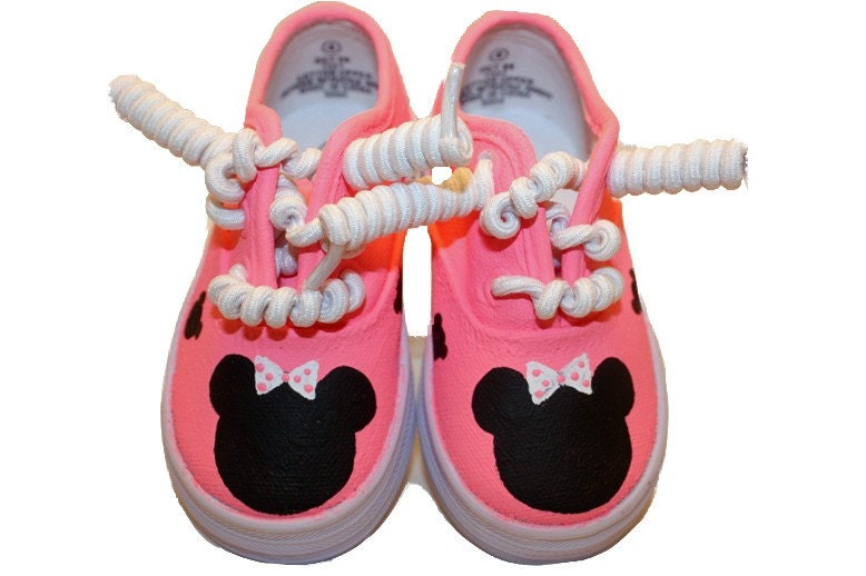 Childrens shoes - Bright Pink Mouse inspired hand painted sneakers for girls, baby and toddler