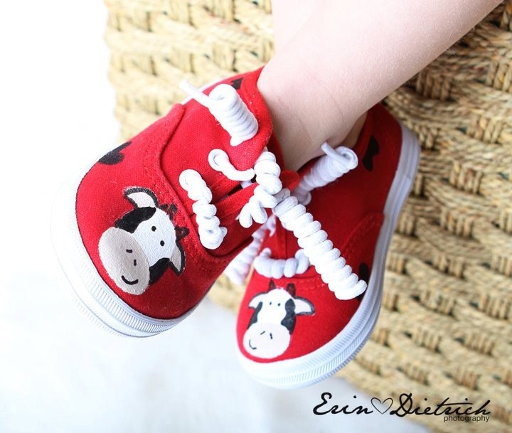 Children's shoes - Barnyard Cow sneakers - hand painted shoes for boys and girls - baby shoes