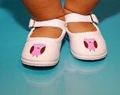 Owl childrens shoes - Hand painted pink and brown owls on white buckle maryjane shoes for girls - baby and toddler