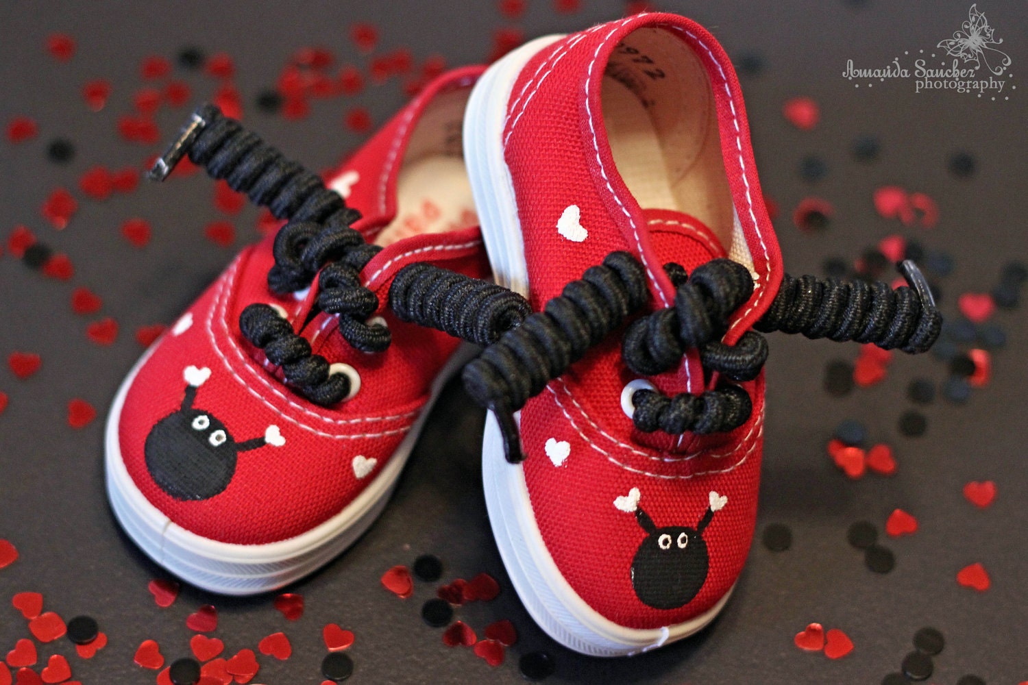 Ladybug - luv bug -shoes - Hand painted red Ladybug Sneaker for girls - infant - toddler shoes