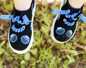 Cookie Monster shoes - Blue monster inspired design covers black sneakers hand painted for boys and girls - infant and toddler shoes