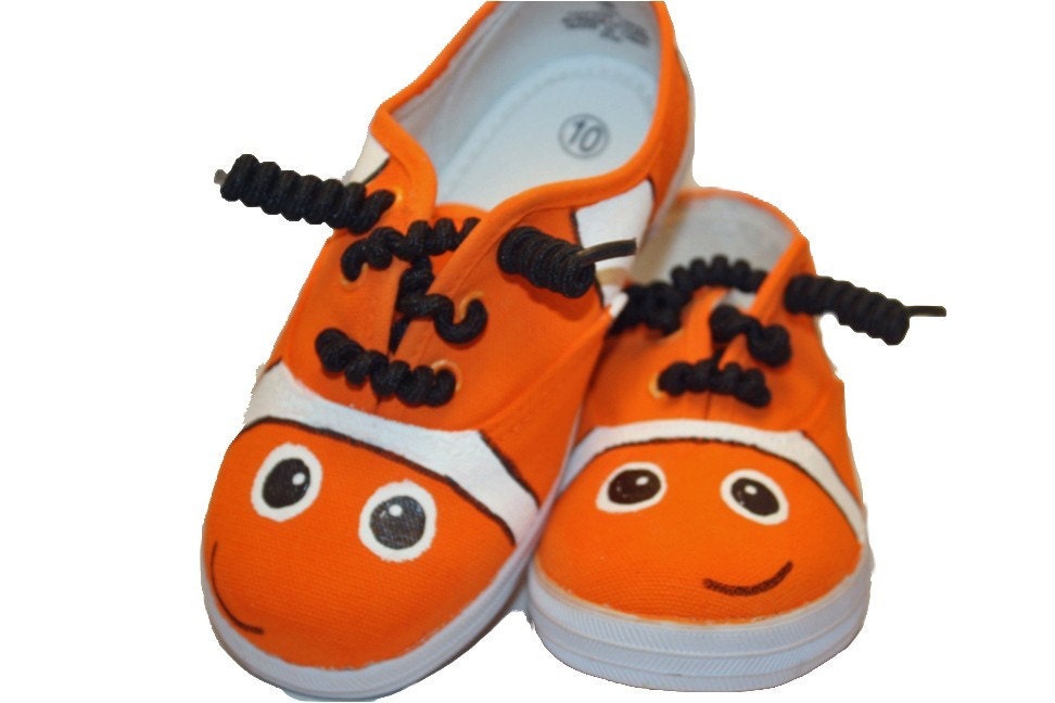Handpainted shoes - Nemo inspired Clown fish hand painted sneakers for boys or girls - baby or toddler shoes