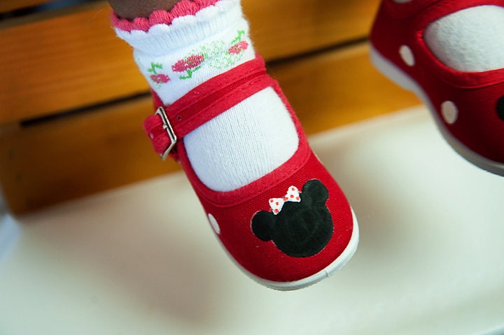Minnie mouse painted shoes - Mouse Inspired hand painted Red buckle maryjane shoes with white polka dots for girls