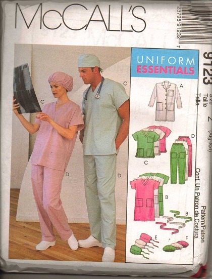McCall's 9123 Scrubs Sewing Pattern Lab Coat Hat by ScrapStitching
