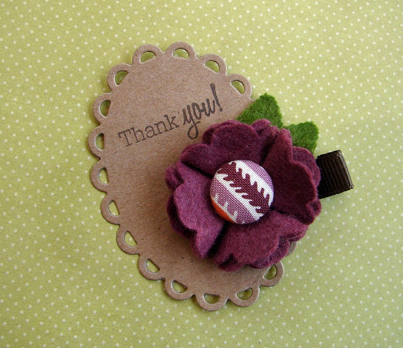 Wool Felt Flower Hair Clip - Fun Summer Clippie - Plum Felt Flower