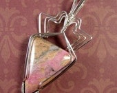 Rhodocrosite pendant sterling silver wire wrapped cabochon
