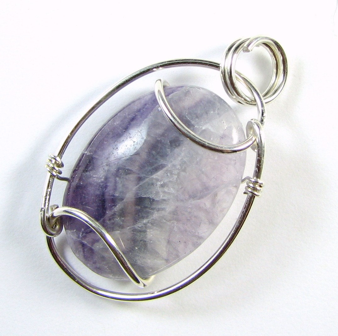 Rainbow Fluorite and Sterling Silver Wire Art Pendant