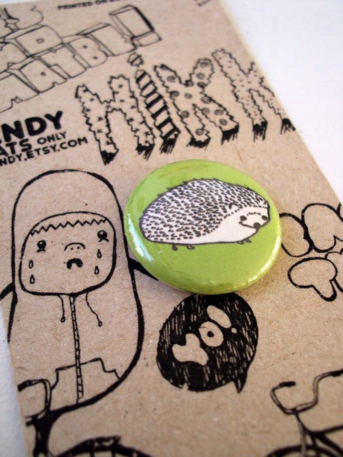 Hedgehog 1 inch pinback button FREE shipping
