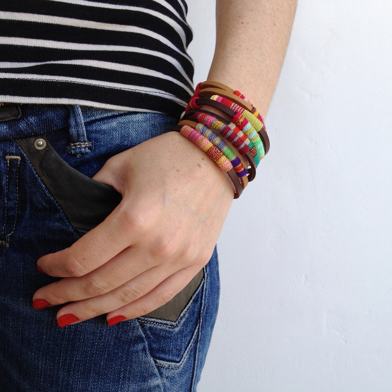 leather and crochet bracelet
