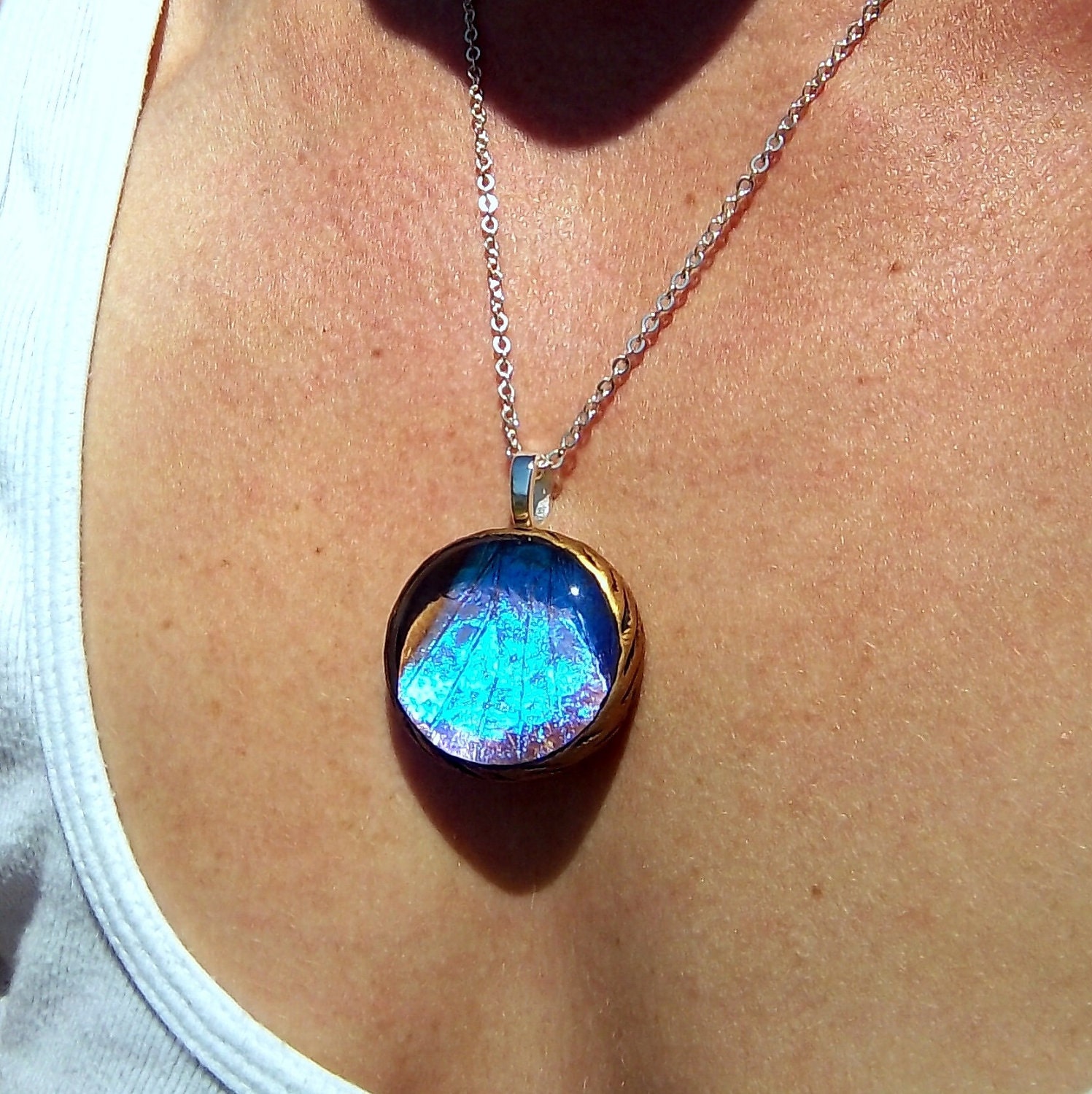 Blaze - Real Butterfly Wing Necklace - Blue Morpho