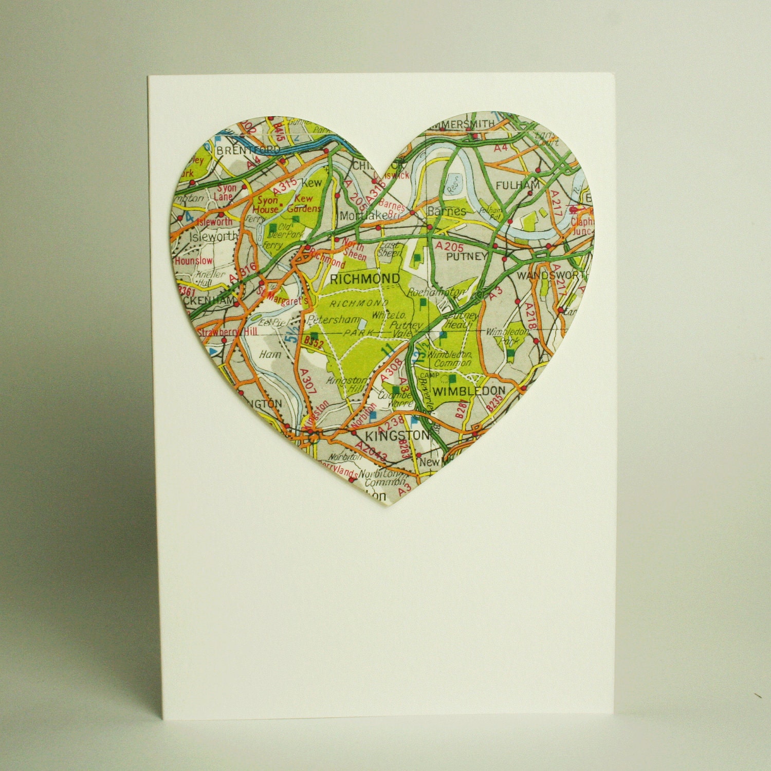 personalised vintage map heart card