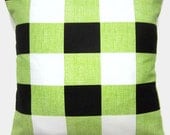 Two Chartreuse Black White Plaid Pillow Covers Decorative Accent Toss Throw Pillow Covers 16 inch