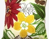 Two Red Yellow Green Brown Pillow Covers Floral Decorative Toss Accent Throw Multicolored 18 inch pair