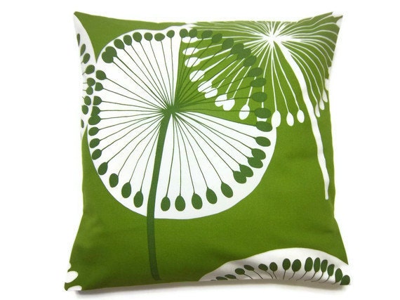 Two Apple Green White Bold Dandelion Pillow Covers Decorative Accent Throw Toss Pillow Covers 16 inch