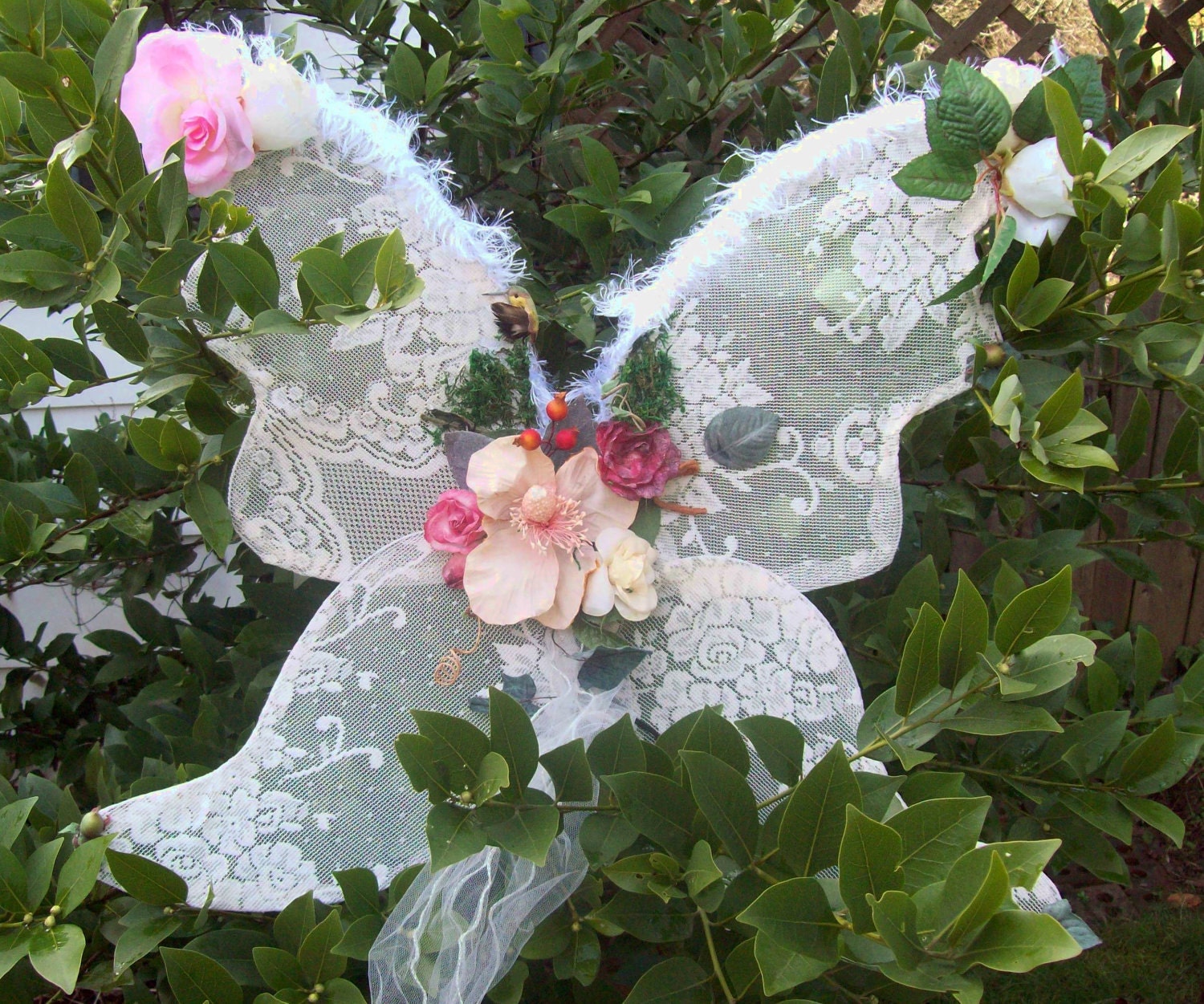 Romantic Victorian White Lace and Roses Tea Party Fairy Wings, Costume Fantasy Wings, Faeryspell Creations