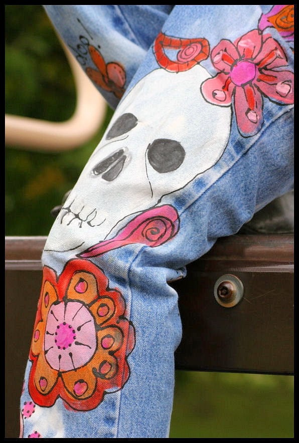 Painted Sugar Skull Jeans for Girls