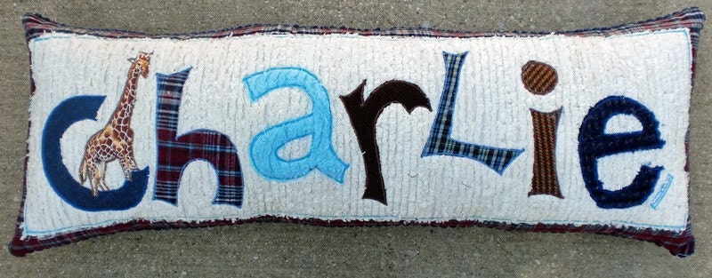 Completely custom chenille name pillow for boys