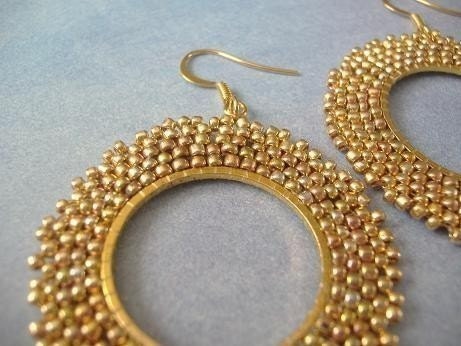 Beadwork Hoop Earrings Old Rose Gold Seed Bead Hoop Earrings