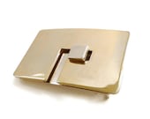 1970s Lanvin Belt Buckle Modernist Geometric Gold Silver