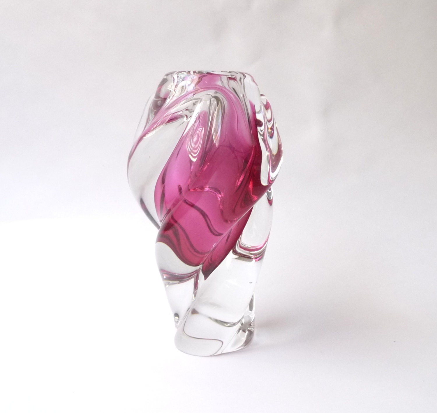 Mid Century Modern Cased Glass Vase  Swirl