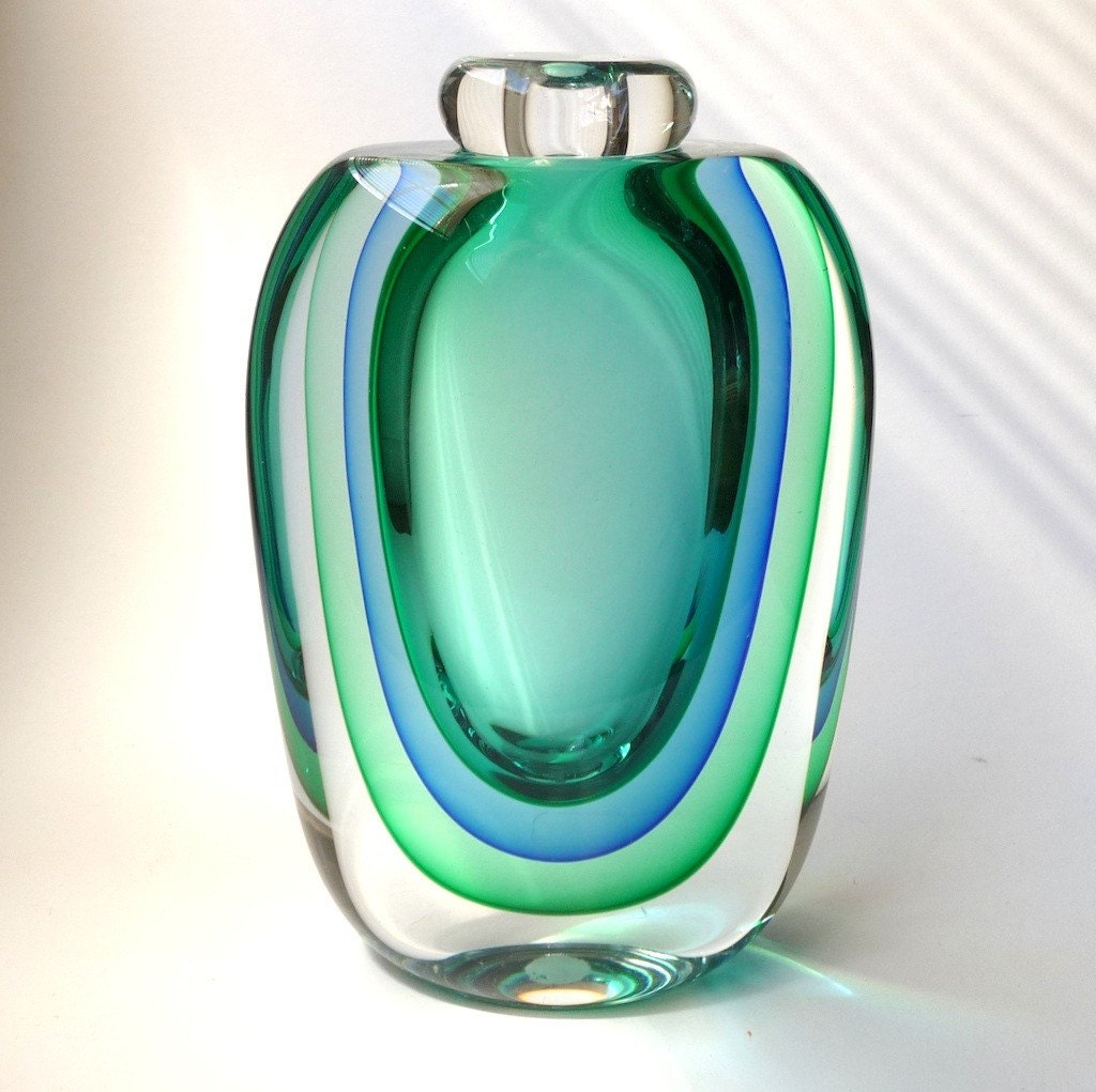 1980s Triple Sommerso Murano Glass Vase by Luigi Onesto