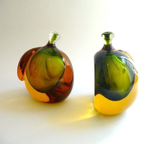 1950s Mid Century Art Glass Sommerso Apple Bookends