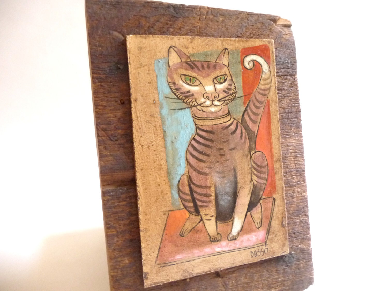 Mid Century Modern Cat Painting by Leon Dusso