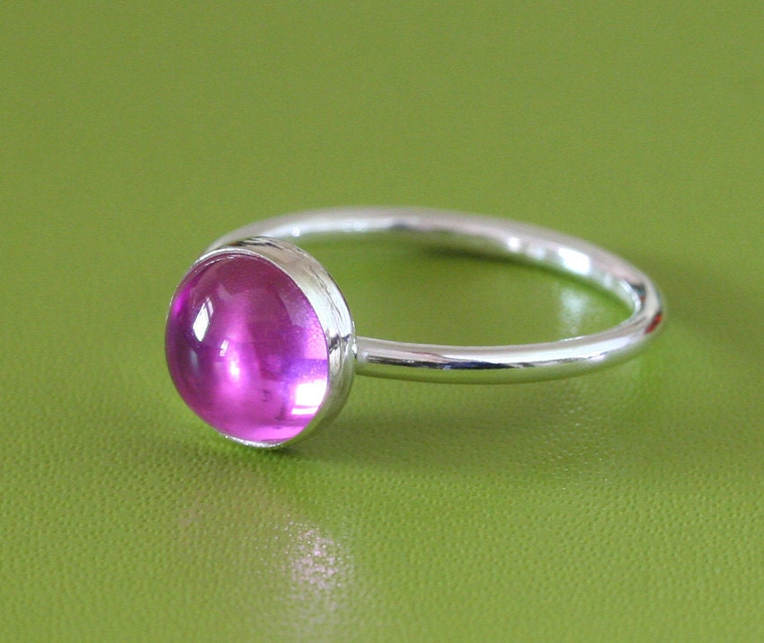 Round Pink Sapphire Ring - Sterling Silver Gemstone - Size 2 to 15