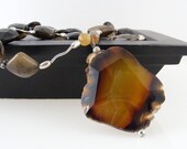 Necklace Beaded Gemstone Brown Agate Slab Chunky