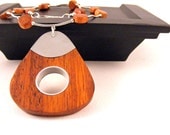 Handmade Beaded Necklace Mahagony Wood Peep Hole Pendant Sterling Silver