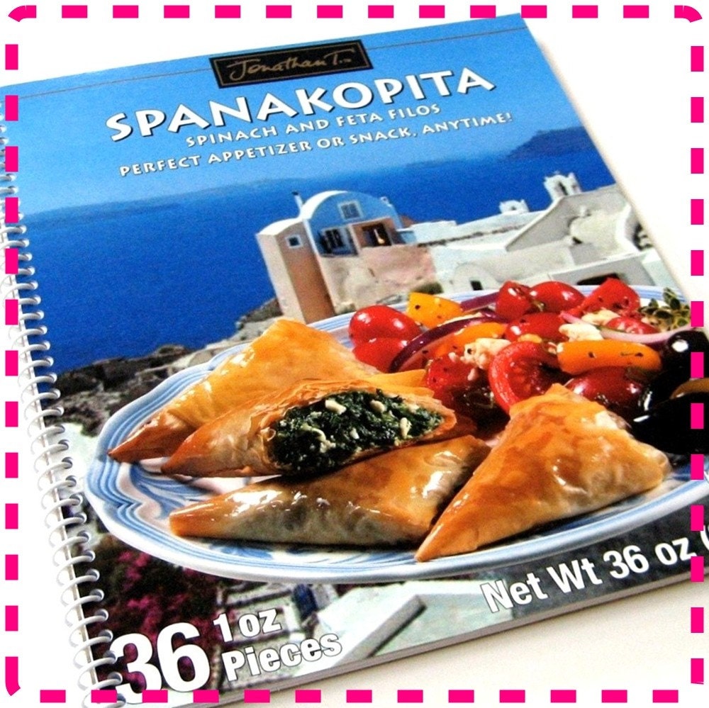 GREEK SPANAKOPITA Spinach and Feta Cheese Filo Appetizer - Original Recycled Notebook / Upcycled Journal - Spiral Bound and Eco Friendly