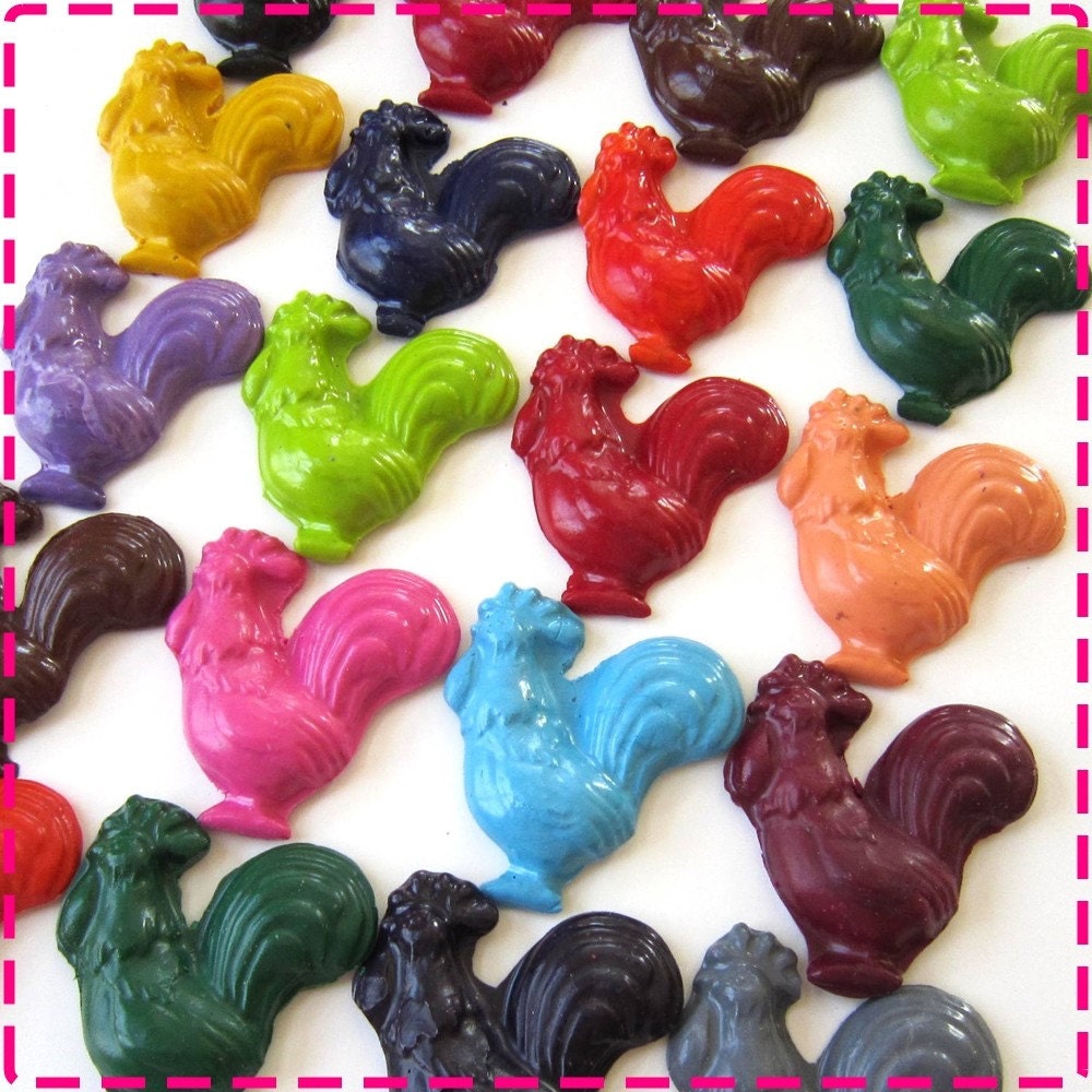 CHILDREN'S ROOSTER CRAYONS - Party Pack of 20 Birthday Favors - Red, Yellow, Pink, Green, Purple, Orange, Blue, Turquoise, Lime, Gray, Etc.