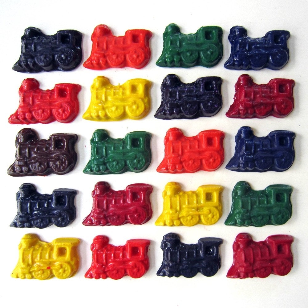 BLUE and RED TRAIN Crayon Favors - Thomas Inspired Party Pack of (20) - Also Avail in Yellow, Green, Purple, Orange, Etc.
