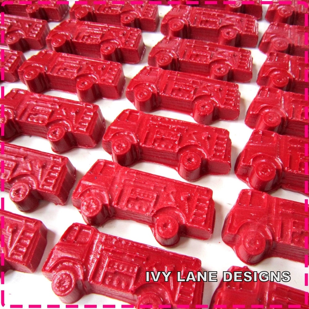 RED FIRE TRUCK Crayon Birthday Favors - Party Pack of (20) - Also Avail. in Combo of Yellow, Orange, Blue, Green, Brown, Etc.