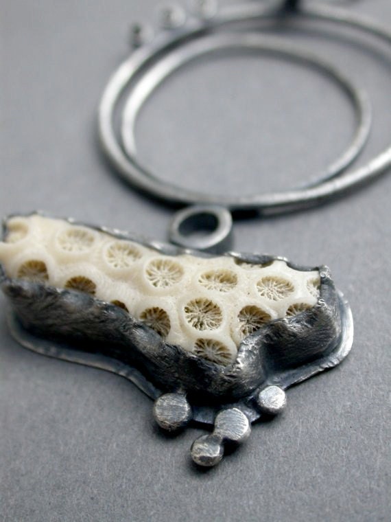 found beach coral necklace pendant art jewelry contemporary modern ocean beach comber earthy nature rustic bohemian african jaime jo fisher