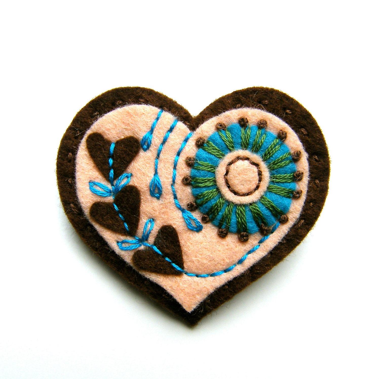 HEART felt brooch with freeform embroidery