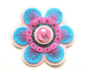 70s inspired felt brooch pin with freeform embroidery