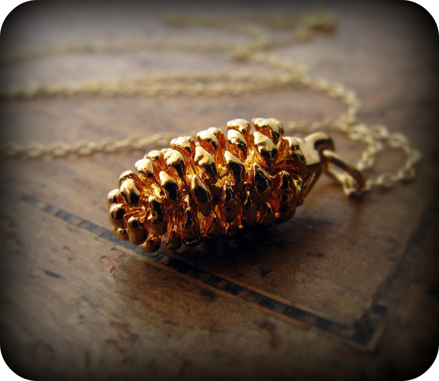 24K gold dipped pinecone - necklace