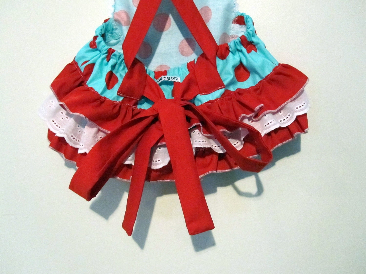 Girls Jumper - Baby todler -  Retro Ruffler - Blue and Red Polka Dots- Ruffler bums