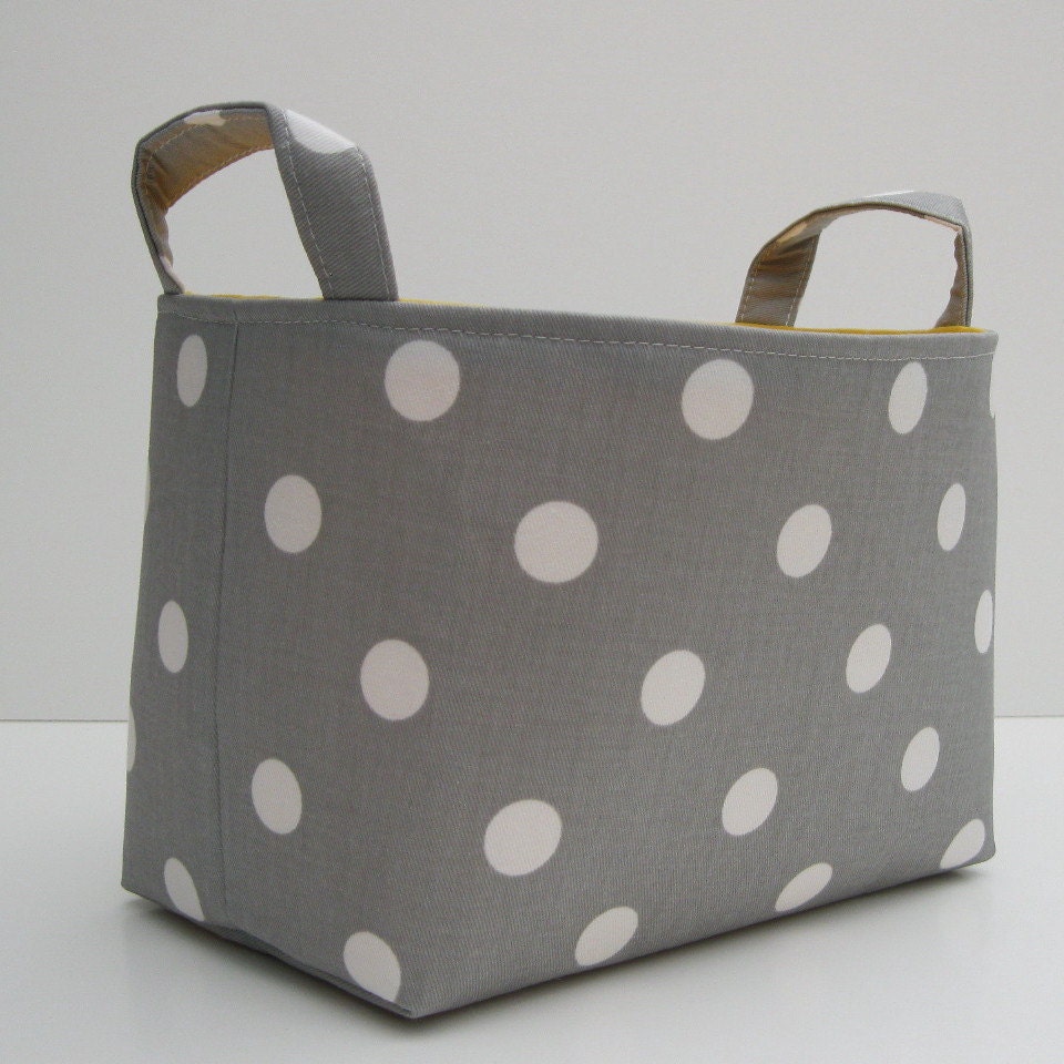 Fabric Basket Organizer Storage Container Bin - Gray with White Polka Dots
